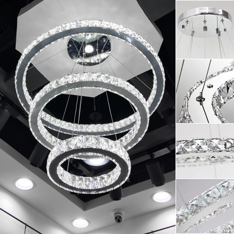 image 1 of Living and Home Modern 3-Tier Adjustable Crystal LED Pendant Light