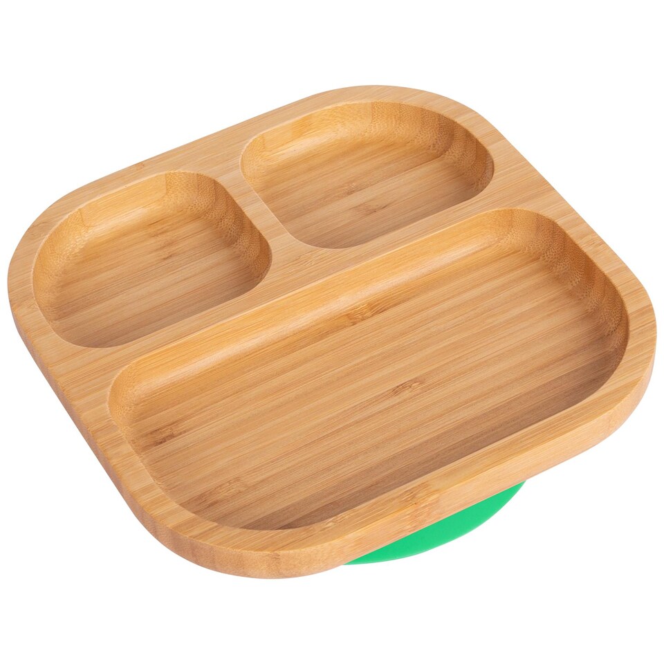 image 1 of Tiny Dining Bamboo Suction Plate - Green - Divided Non-Slip Bamboo Self-Feeding Baby Weaning Plate | Green | Green