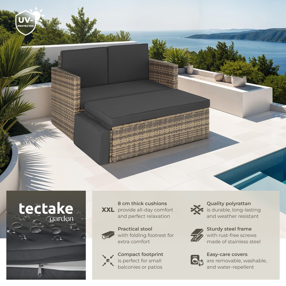 image 1 of Garden Sofa Corfu - 2 seater sofa, stool sun lounger, thick cushions | Cream | nature | 119 x 64,50 x 71,50 cm | 1