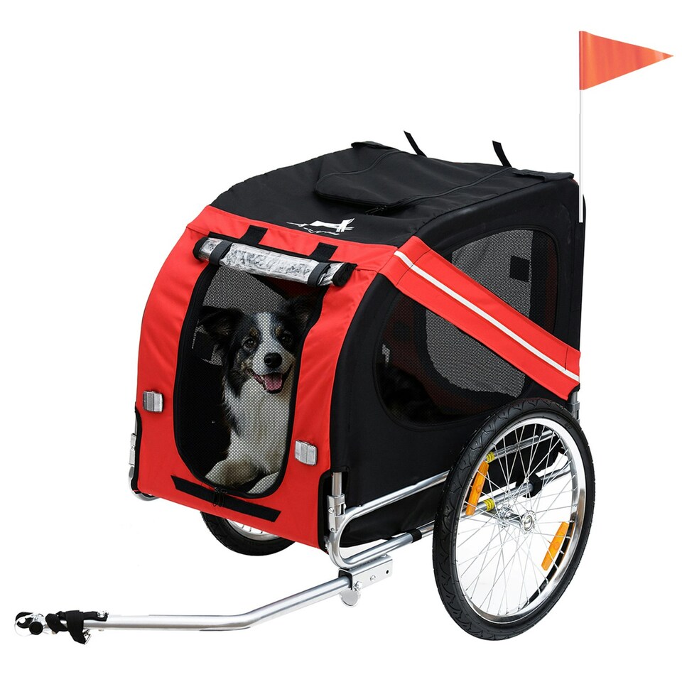 image 1 of PawHut Pet Bicycle Trailer Dog Cat Bike Carrier Water Resistant Red Outdoor
