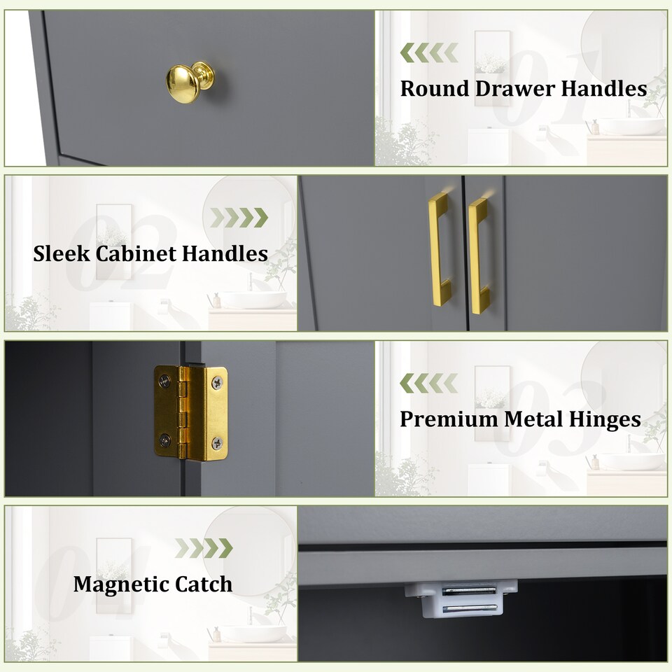 image 1 of COSTWAY Floor Storage Cabinet Buffet Sideboard with Drawer-Grey