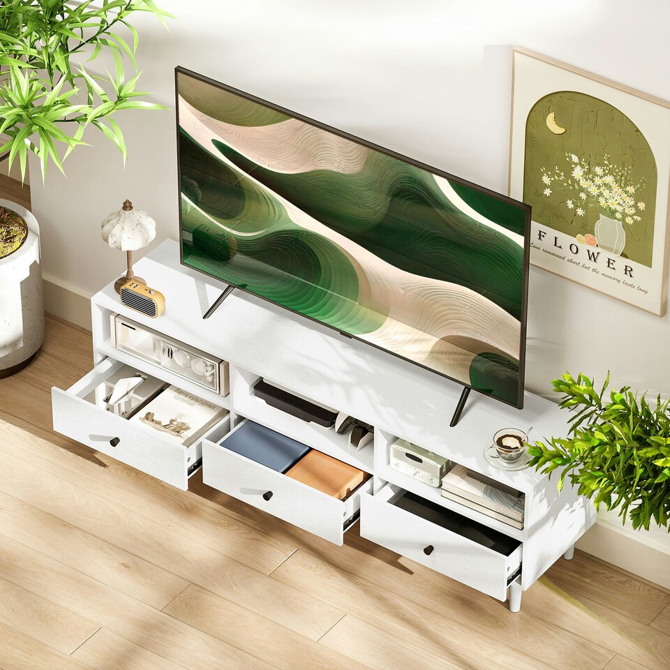 image 1 of HOMCOM TV Unit, TV Cabinet for up to 75", with Drawers, Shelves, White White