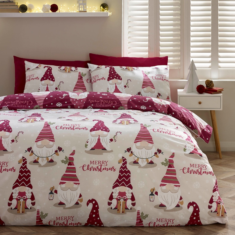 image 1 of Catherine Lansfield Christmas Gonks Reversible Duvet Cover Set