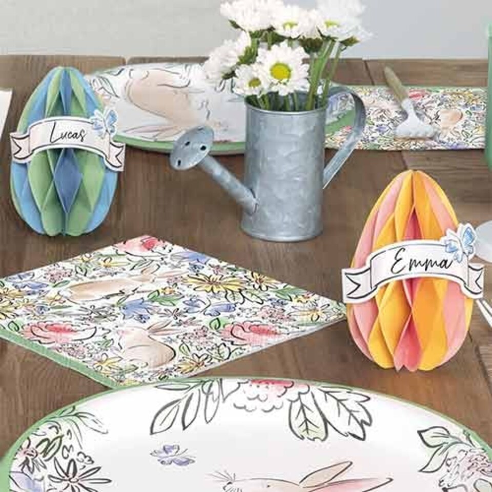 image 1 of Easter Egg Shaped 3D Honeycomb Customisable Place Card Decorations - Pack of 4