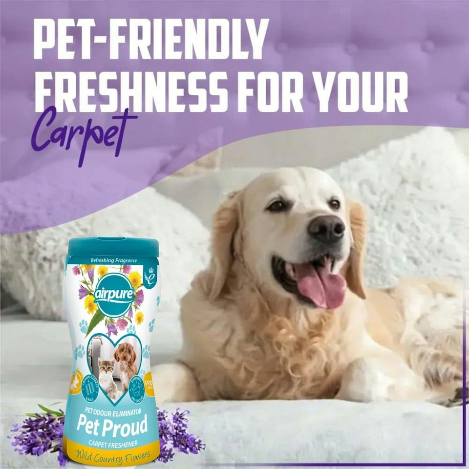 image 1 of Airpure Pet Proud Freshens Carpets Rug Freshener Elimainates Odours 500g Powdwe