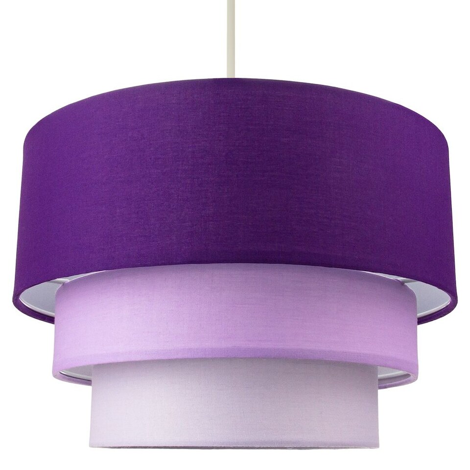 image 1 of Contemporary Round Triple Tier Purple/Lilac Cotton Fabric Pendant Light Shade | Purple | Purple | 1