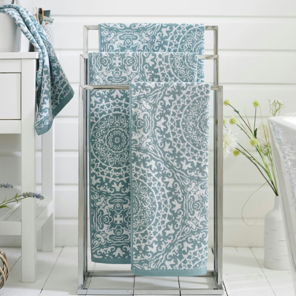 image 1 of Supersoft 100% Cotton Absorbent Lacy Connection Towels Blue | Blue | Bath sheet