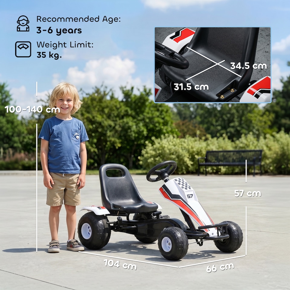 image 1 of HOMCOM Child's Racing-Style Pedal Go Kart w/ Brake Gears Steering Wheel Seat