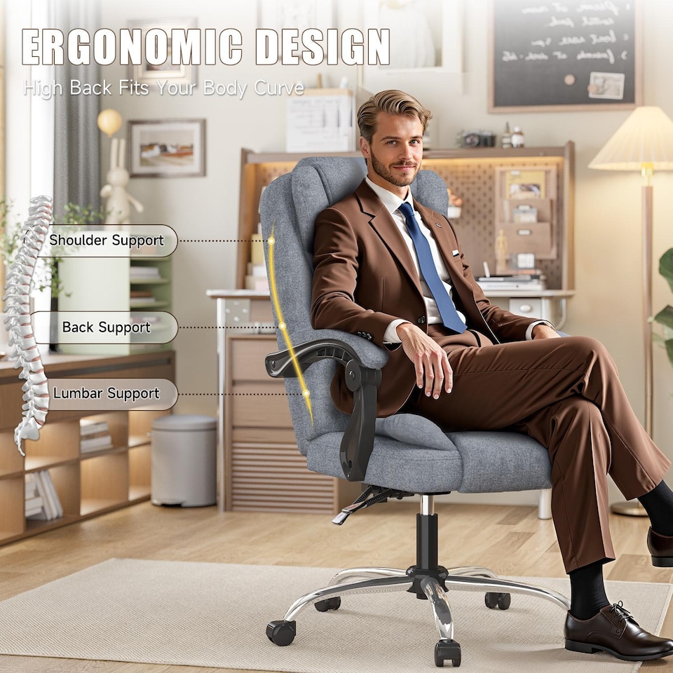 image 1 of Rattantree Adjustable Swivel Office Chair High Back Fabric Executive Chair