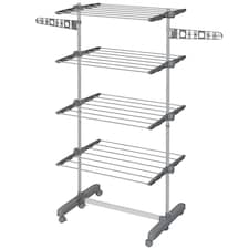 HOMCOM 4-Tier Clothes Airer, Stainless Steel Foldable Clothes Drying Rack with Wheels and Wings, Indoor and Outdoor, Easy Assembly, 142 x 55 x 172cm, Grey
