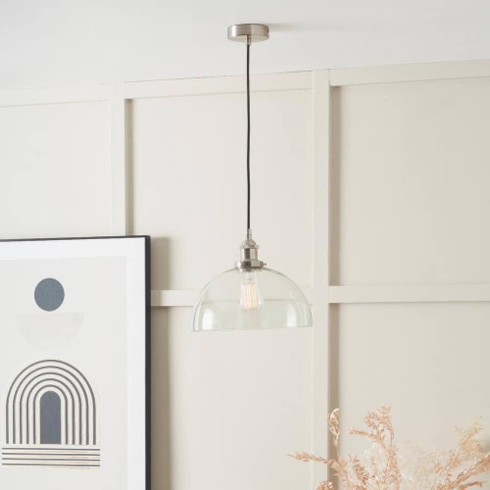 image 1 of Ceiling Light Antique Silver Metal and Clear Glass Dome Pendant | Clear | Clear