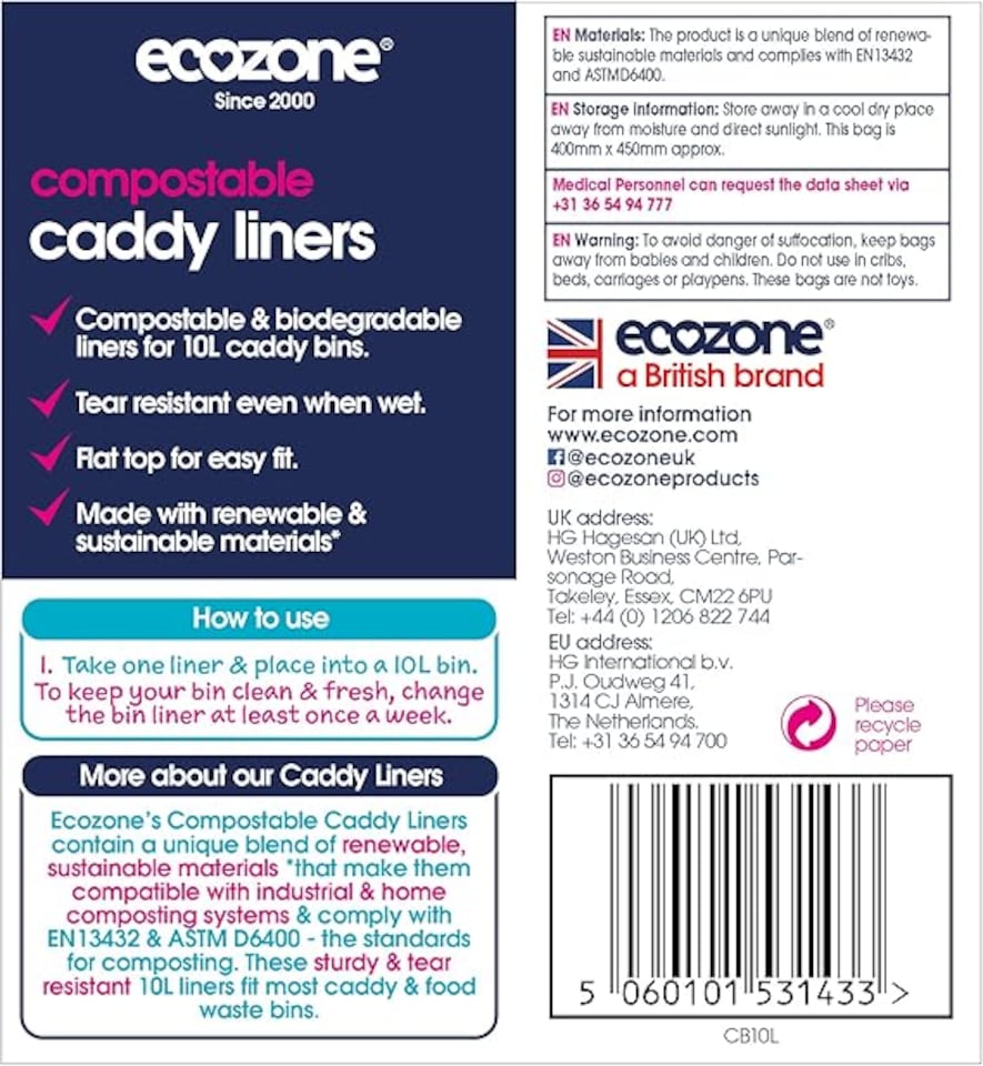 image 1 of Small Bin Bags 10 Litre (Compostable, 22 bags per roll)