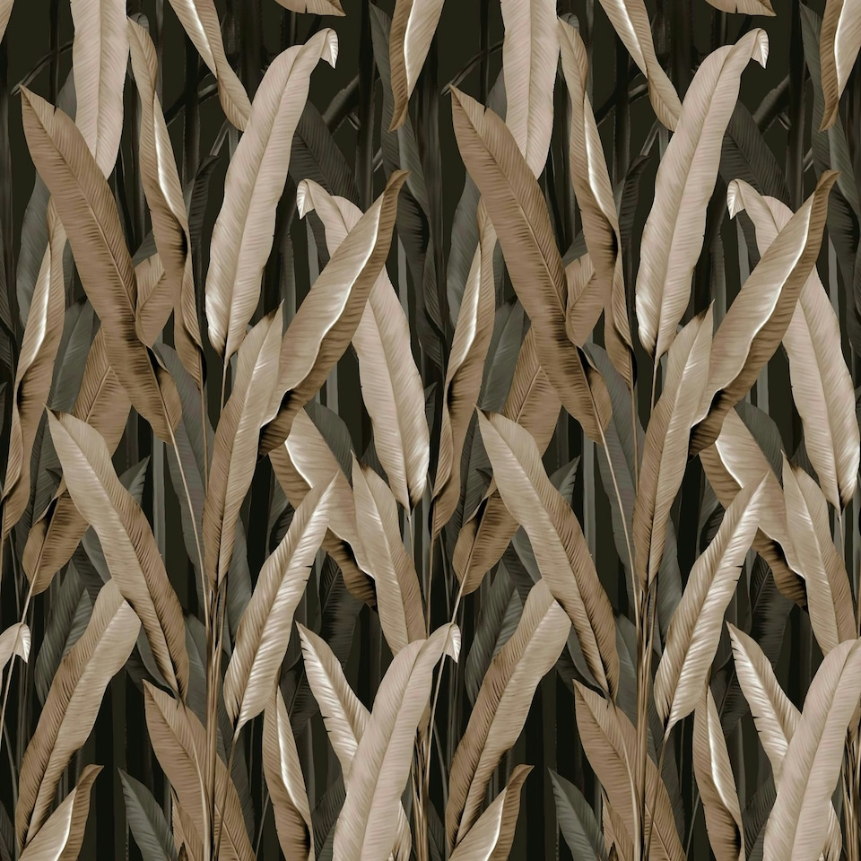 image 1 of Art For the Home Banana Leaf Black Print To Order Fixed Size Mural Black | Black