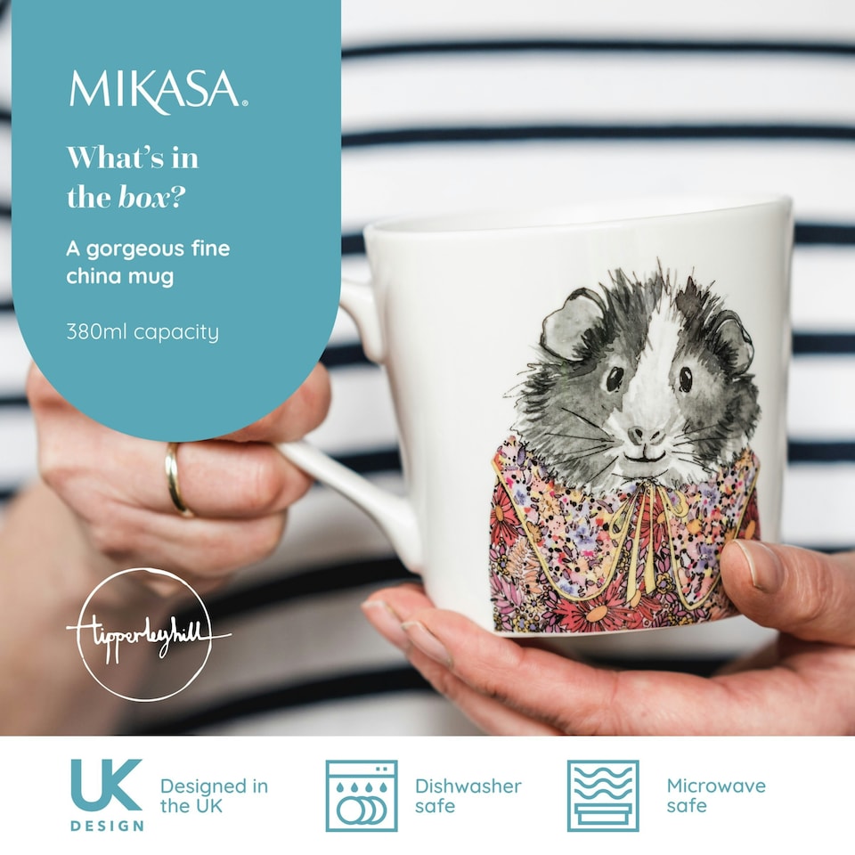 image 1 of Mikasa x Tipperleyhill Guinea Pig Print Porcelain Mug, 380ml | White