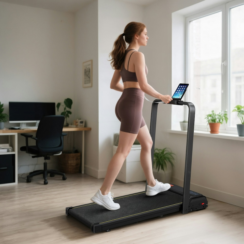 image 1 of SPORTNOW Folding Treadmill Under Desk Walking Pad with Incline, Black