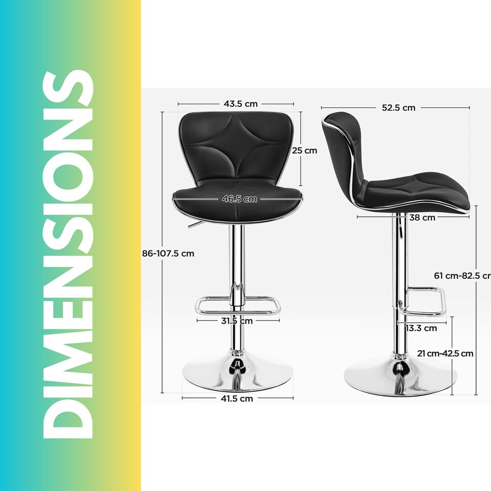 image 1 of Set Of 2 Height Adjustable 360 Swivel Barstools With Shell Backrest Black Black