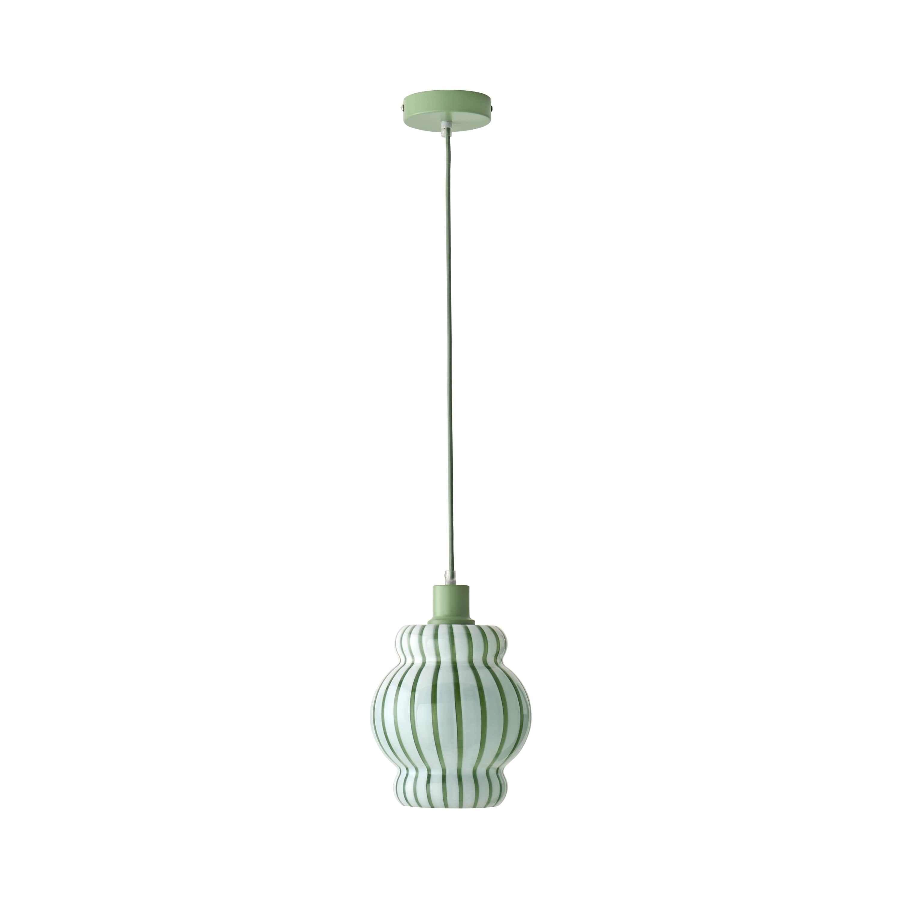 ValueLights Taffy Stripe Green Glass Pendant Ceiling Light & Bulb in Pale Green