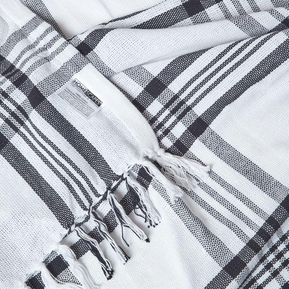 image 1 of Homescapes White and Black Tartan Check Sofa and Bed Throw - 225 x 255 cm | White | 1
