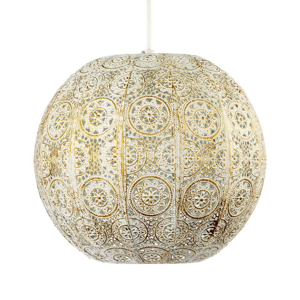 image 1 of Spherical Vintage Moroccan Pendant Lamp Shade in Brushed Cream Gold | Cream