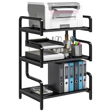 HOMCOM 3-Tier Printer Stand with Storage Shelves, Printer Table, 55 x 40 x 77cm Printer Shelf for Home Office, Study, Black