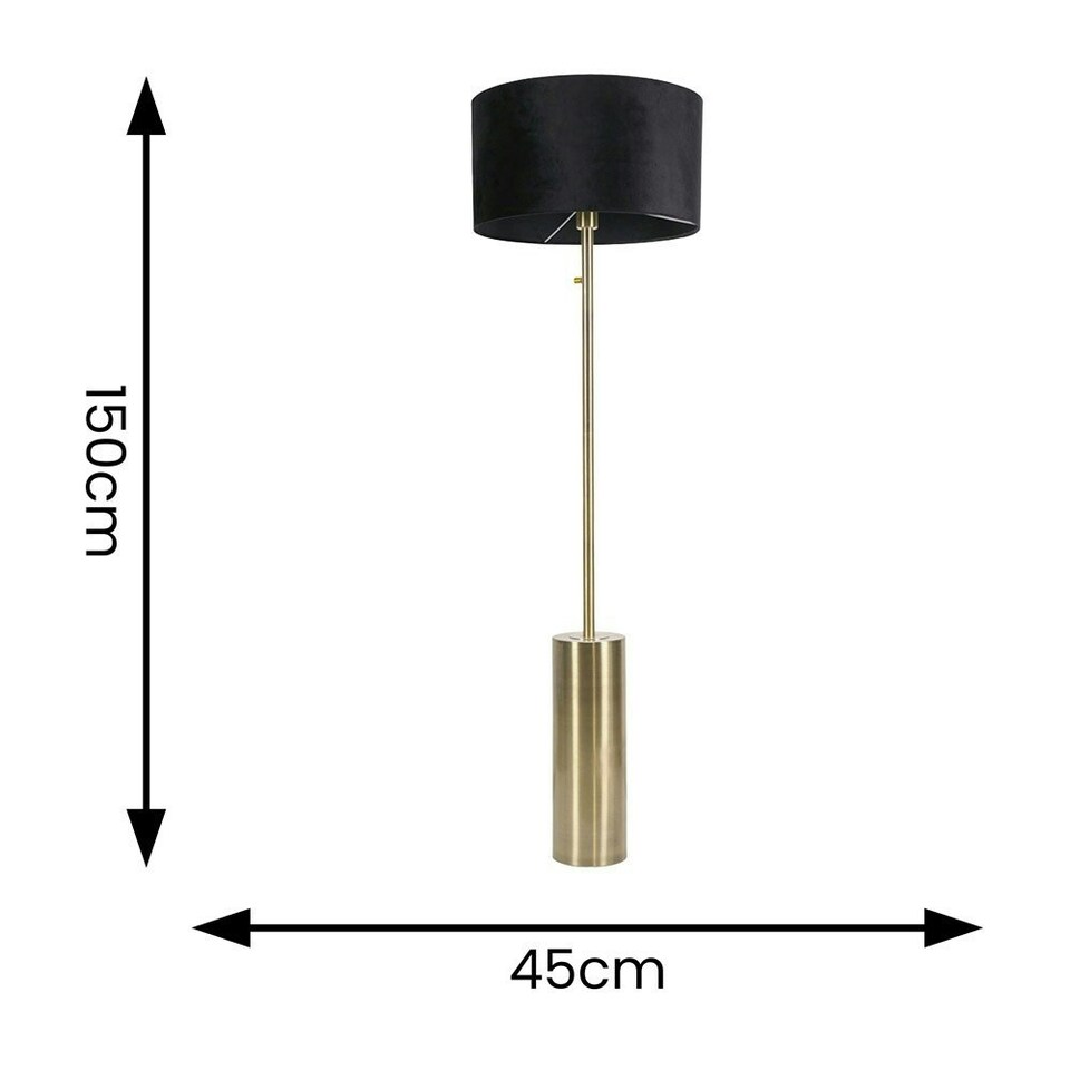 image 1 of ValueLights Lexy Antique Brass Rotary Dimmer Switch Floor Lamp with Black Velvet Shade | Black