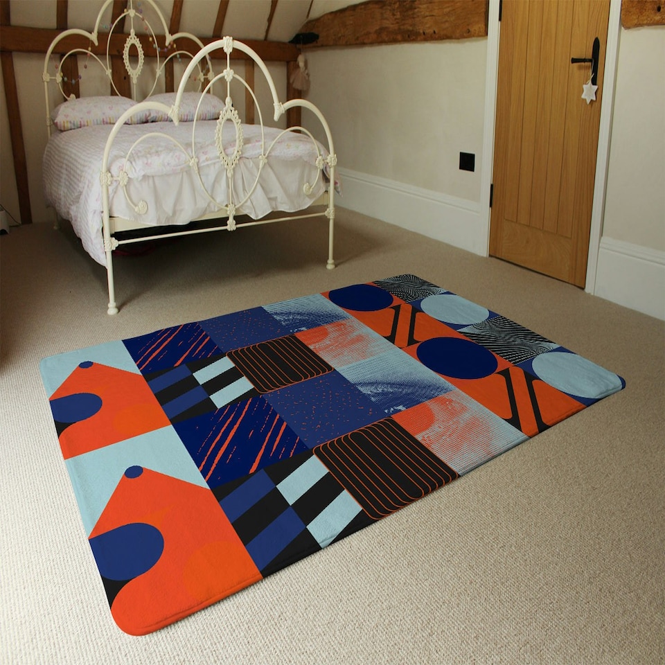 image 1 of Deconstructed postmodern inspired artwork (Rug) Blue | Large: 140x200cm
