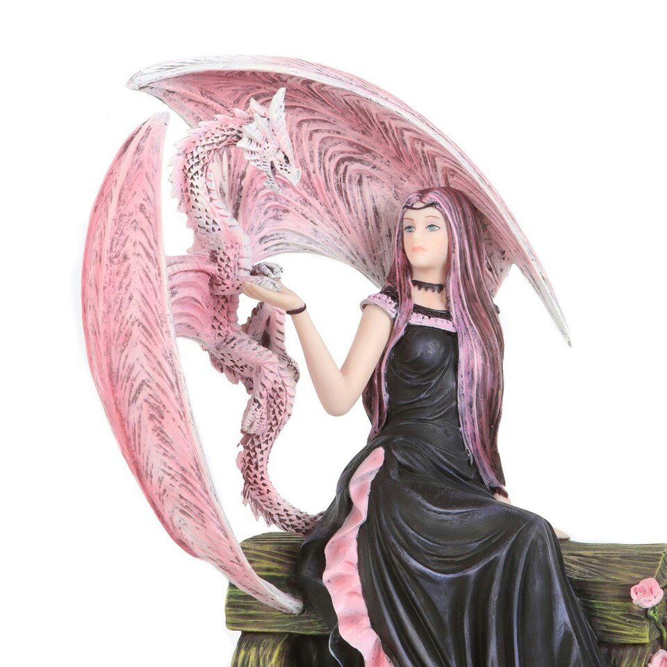 image 1 of Anne Stokes Elegant Dragon Figurine - Pink/Black/Green - One Size