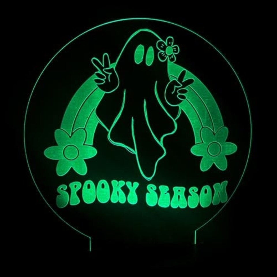 image 1 of Halloween Spooky Season Ghost Acrylic Sign with LED Light Base
