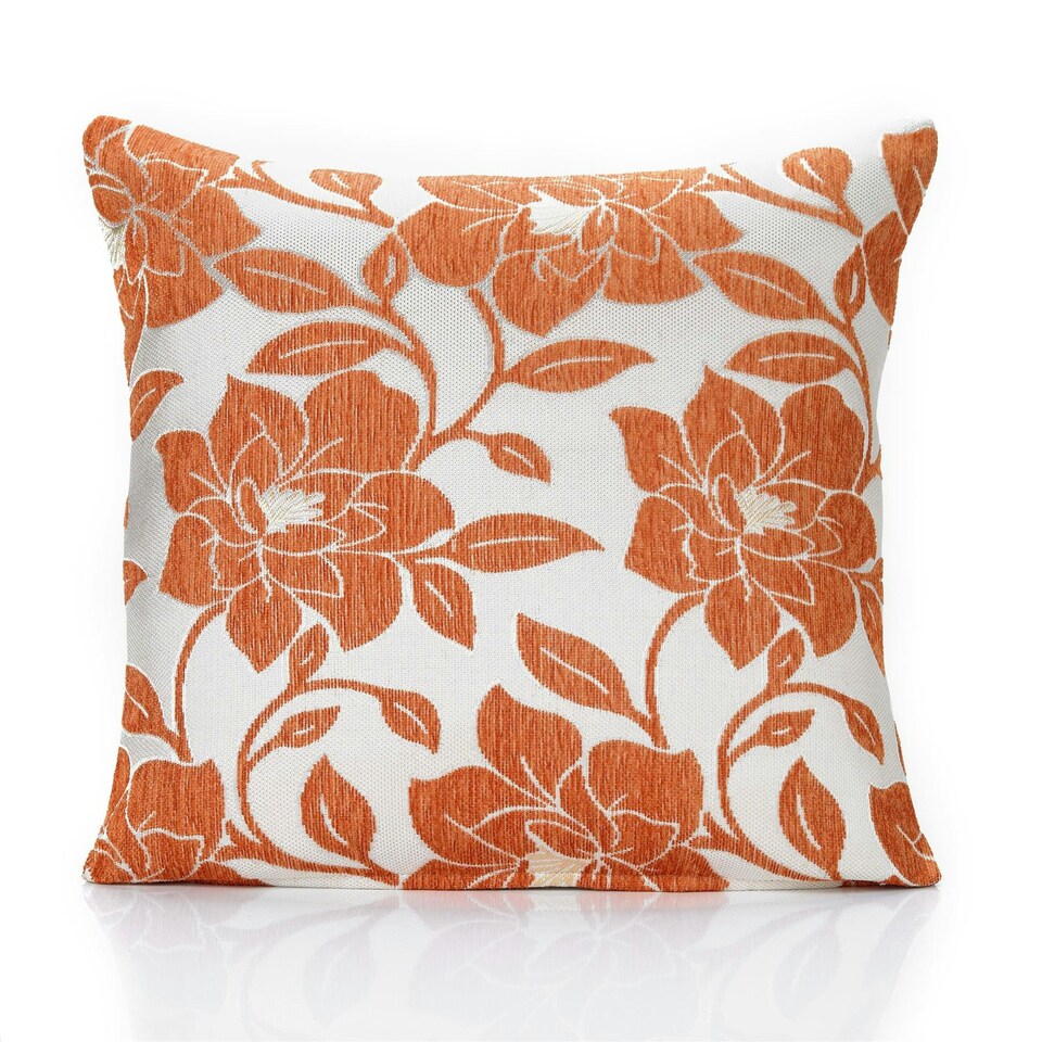 image 1 of Peony Chenille 45cm x 45cm Orange Cushion Set of 4 | Orange | Cream | 45cm x 45cm x 10cm | 4