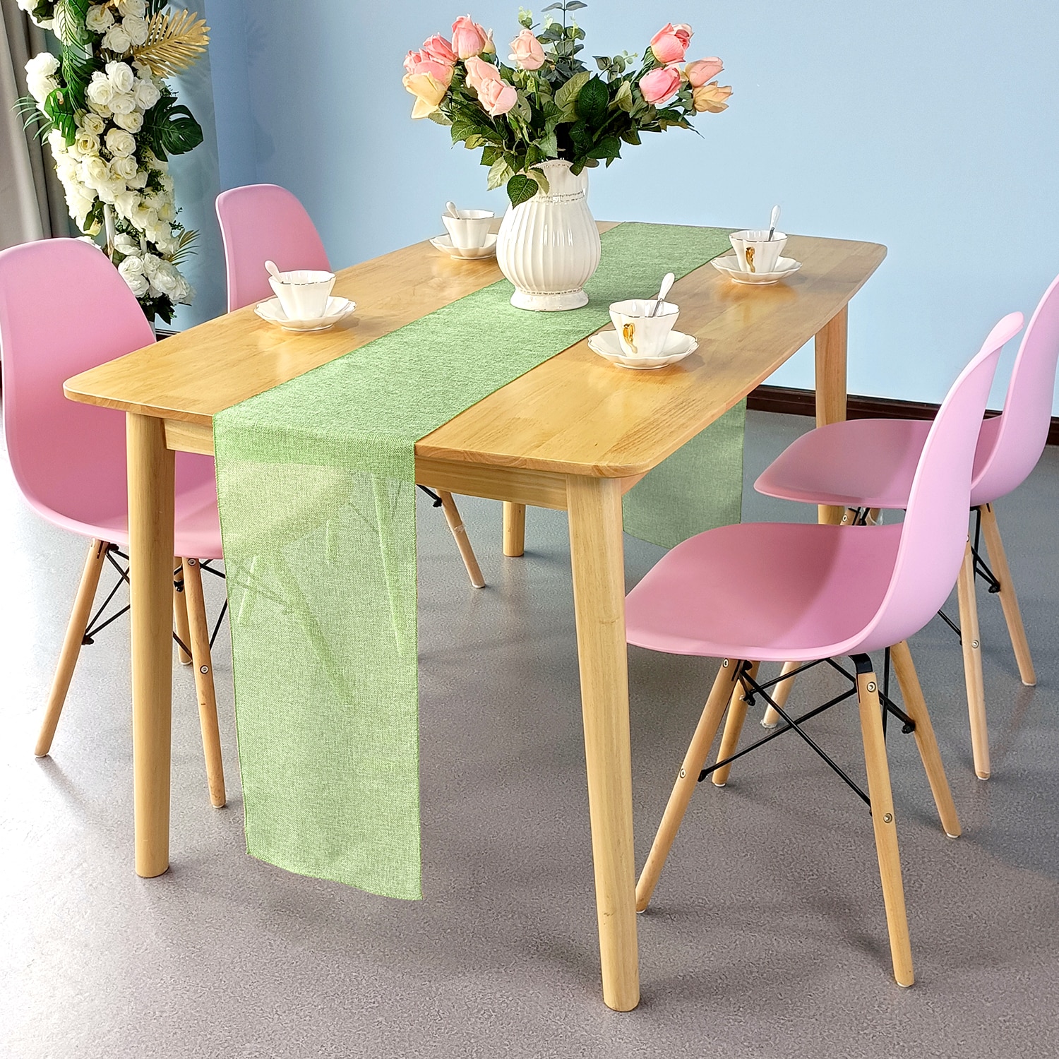 Neel Blue Hessian Table Runner, 29cm x 275cm Jute Fabric Dining Tableware in Light Green | Size: 29 cm x 275 cm