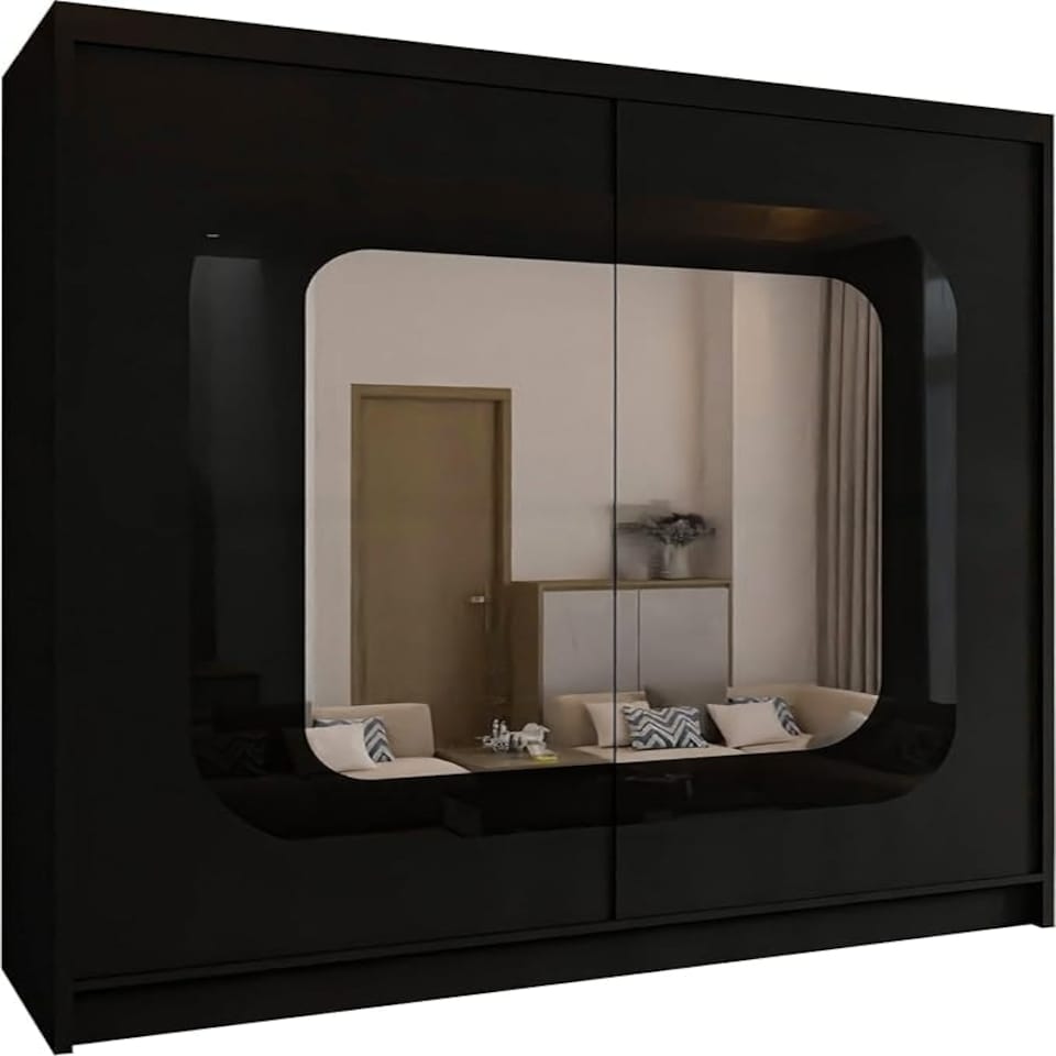 image 1 of Modern Sliding Mirror Wardrobe 150/203cm White/Black/Grey/Walnut Black | 150cm