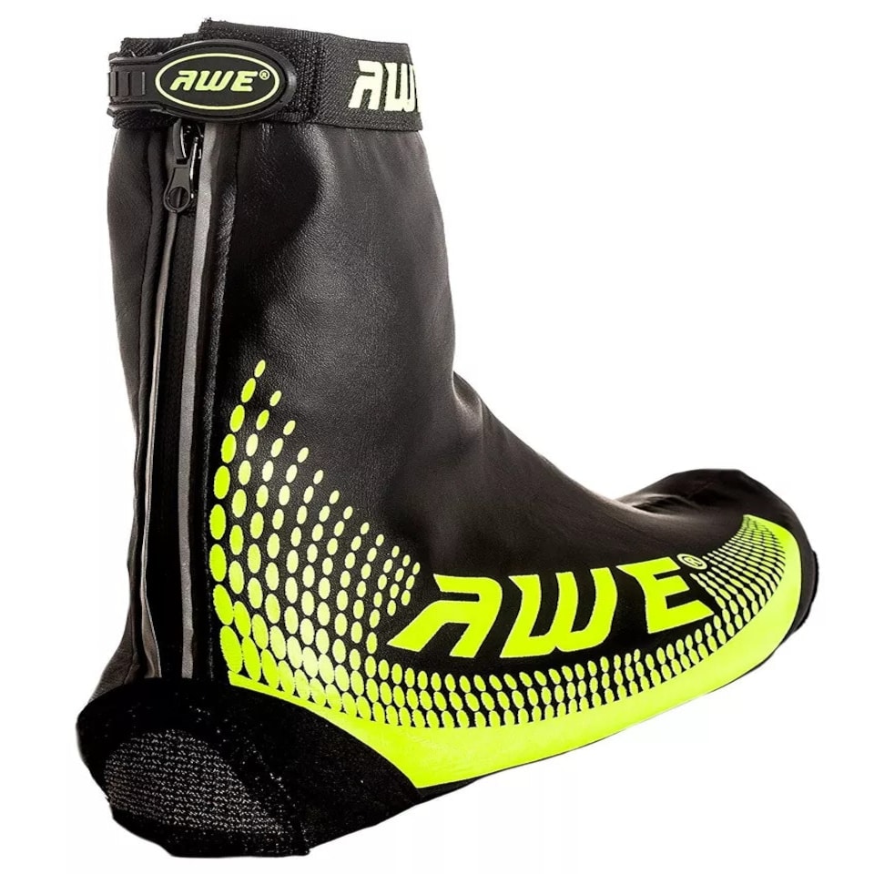 image 1 of AWE Bike Shoe Cover Neoprene/PU Reflective Black/Neon Waterproof Size 7-9