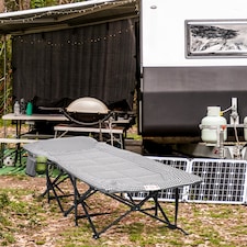 Outsunny Camping Bed for Adults, Single Folding Camp Bed, Padded Portable Camping Cot for Sleeping, with Carry Bag, Side Pocket and Cup Holder for Outdoor, Travel, Fishing, Black