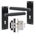 image 1 of Golden Grace Victorian T-Bar Knurled Lock Door Handle Set Matt Black Finish with 2.5'' 3 Lever Lock and Screws - 150mm