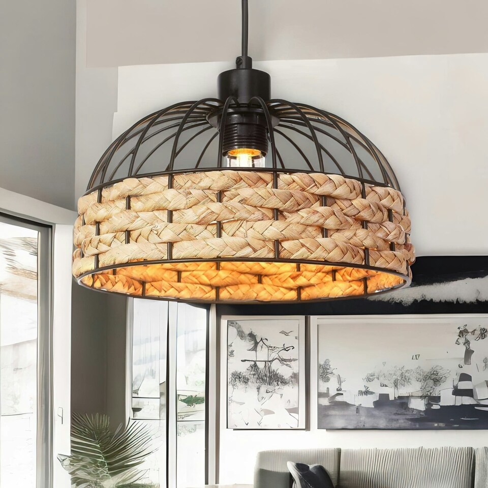image 1 of Rope And Metal Ceiling Light Pendant Shade Brown Brown