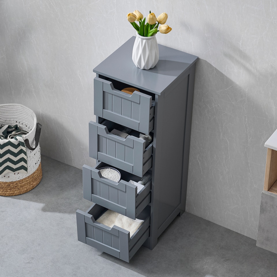 image 1 of Bath Vida Priano 4 Drawer Freestanding Bathroom Storage Cabinet, Grey | Grey | 1