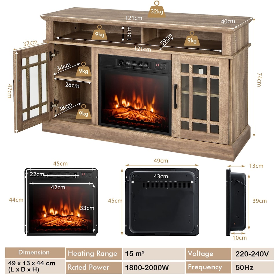 image 1 of COSTWAY 2000W Electric Fireplace Insert Fireplace Natural