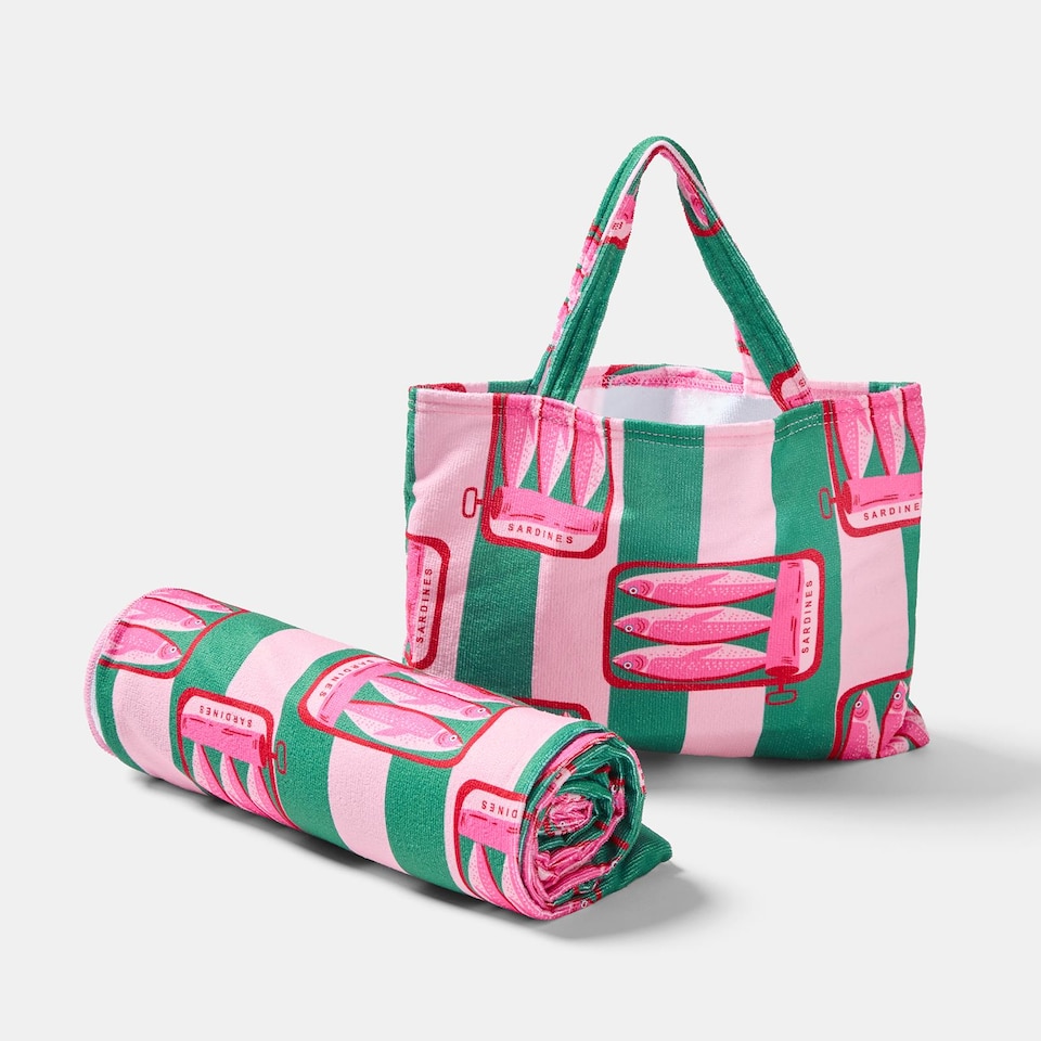 image 1 of OHS Stripes Beach Towel with Bag Quick Dry Absorbent Travel Spa