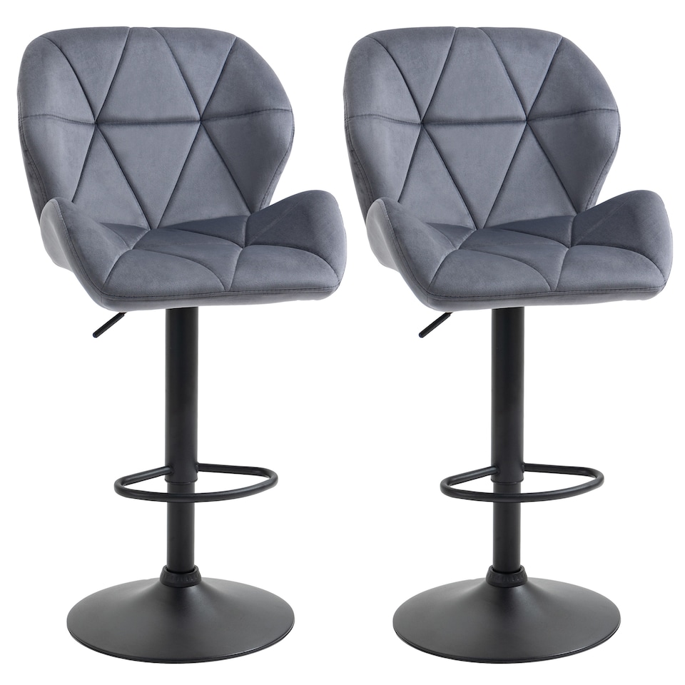 image 1 of HOMCOM Adjustable Bar Stools Set of 2, Armless Upholstered Swivel Counter Chairs, Barstools with Back, Footrest, Dark Grey