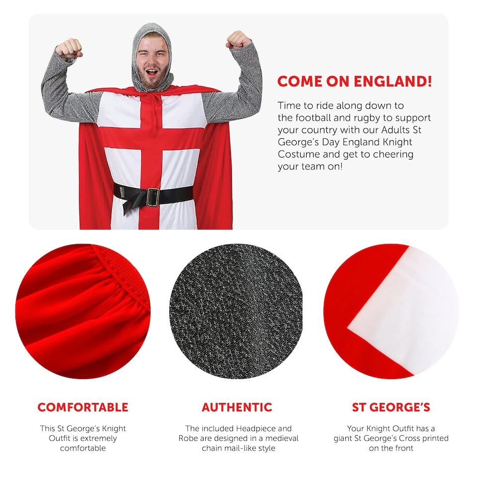 image 1 of Medieval Crusader St George Costume | Red | XL