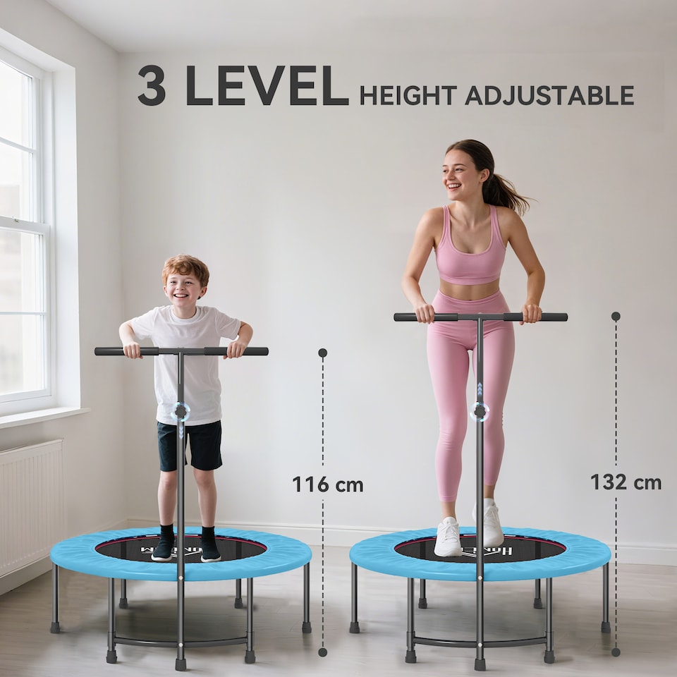 image 1 of HOMCOM Mini Trampoline, Rebounder Jumper with Adjustable Handle, Blue