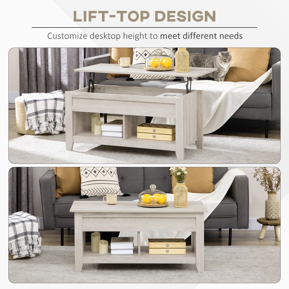 image 1 of HOMCOM Lift Top Coffee Table with Hidden Storage Compartment Open Shelves Lift Tabletop Pop Up Centre Table for Living Room Oak Effect | Yellow
