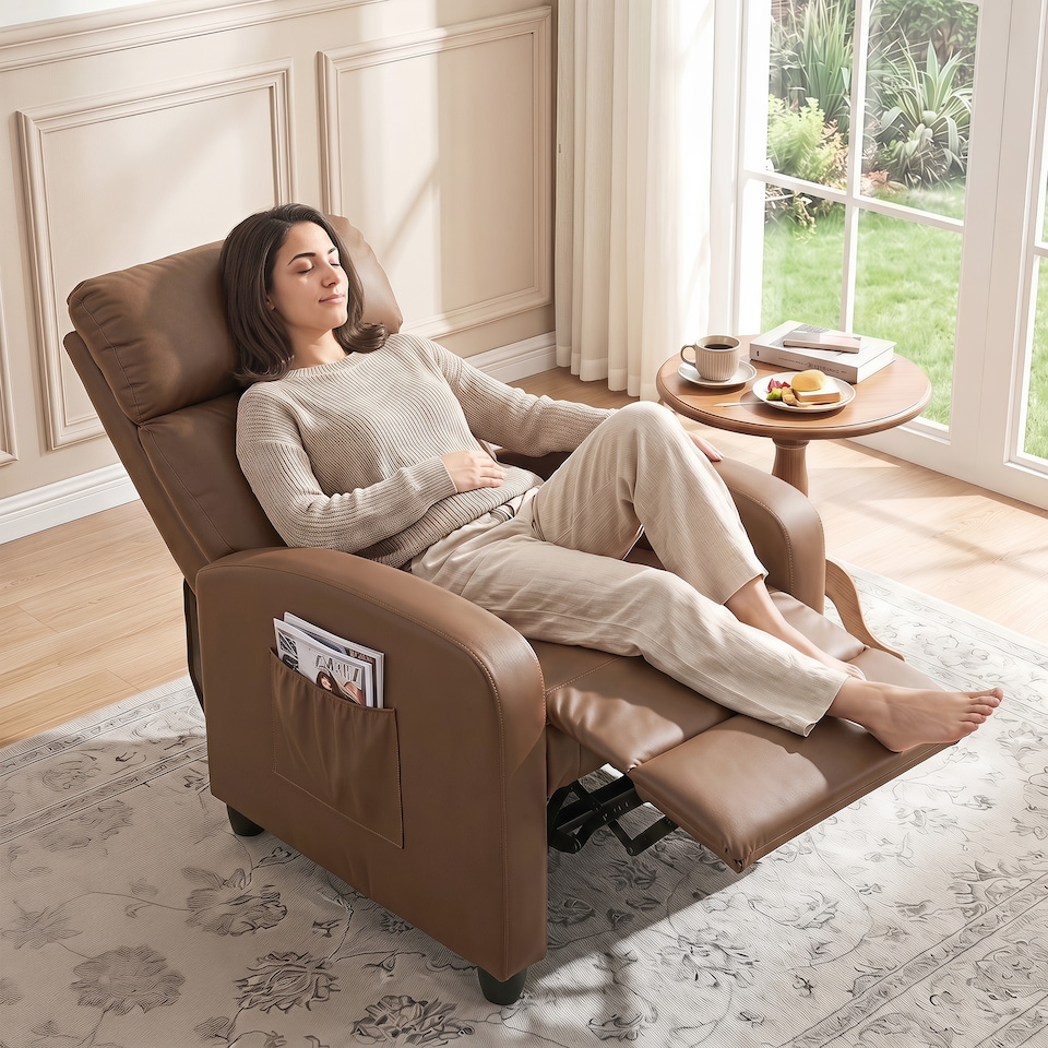 image 1 of HOMCOM Recliner Sofa Chair PU Leather Massage Armcair w/ Remote, Dark Brown