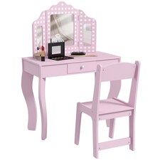 AIYAPLAY Kids Dressing Table Set Make up w Stool, Drawer, for Playroom | Pink