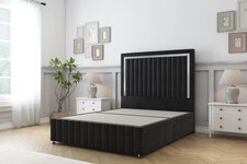 Sloomy Boston Chrome Black Plush Divan Bed Base 2 Drawers Left Side With 26 Inch Strutted Headboard & 12 Inch Matching Footboard | Black | Black | Double | 1