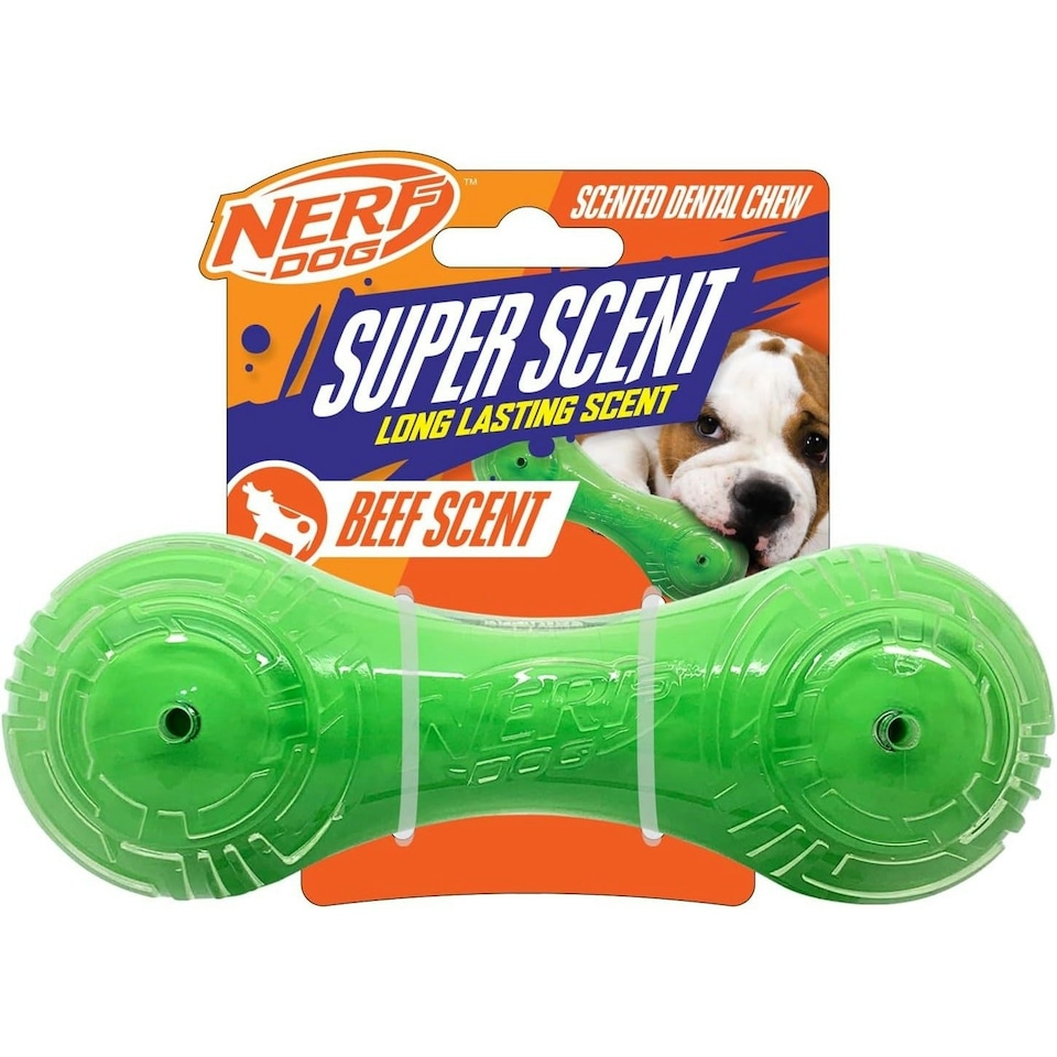 Nerf Dog Scented Beef Super Scent Barbell Solid Core