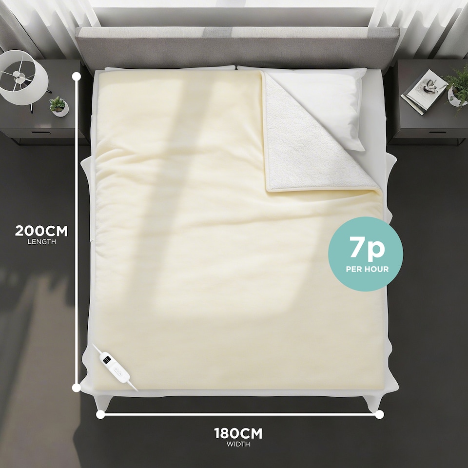 image 1 of DMD Heated Electric Throw Blanket, Fleece Sherpa, 9 Heat Settings & Timer, 180 x 200cm