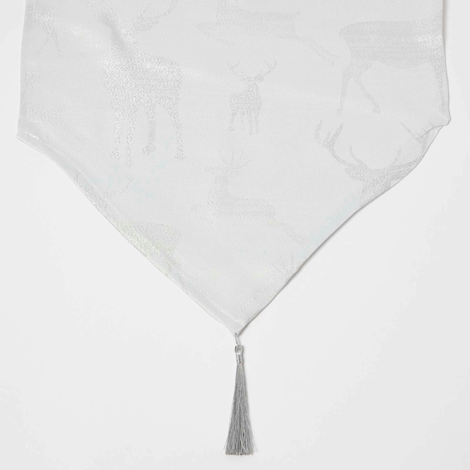 image 1 of Homescapes Silver Stag Christmas Table Runner - 33 x 182 cm | Silver | 1