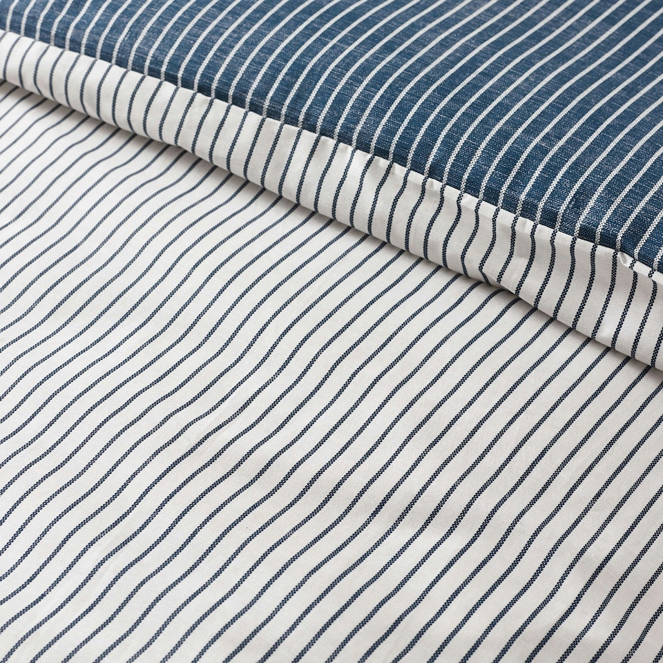 image 1 of Catherine Lansfield Oxford Pinstripe Reversible Duvet Cover Set Navy Blue | Blue | Navy Blue | King