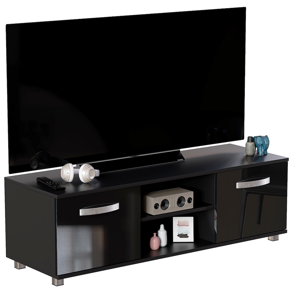 image 1 of Vida Designs Cosmo 2 Door TV Unit Entertainment Stand, 120cm, Black | Black | 1